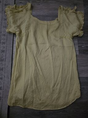 Rebecca Taylor Light Yellow Crinkle Ruffle-Sleeve Tank